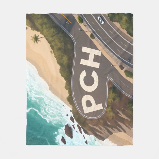 Pacific Coast Highway Aerial Travel Art Fleecedecke (Vorderseite)