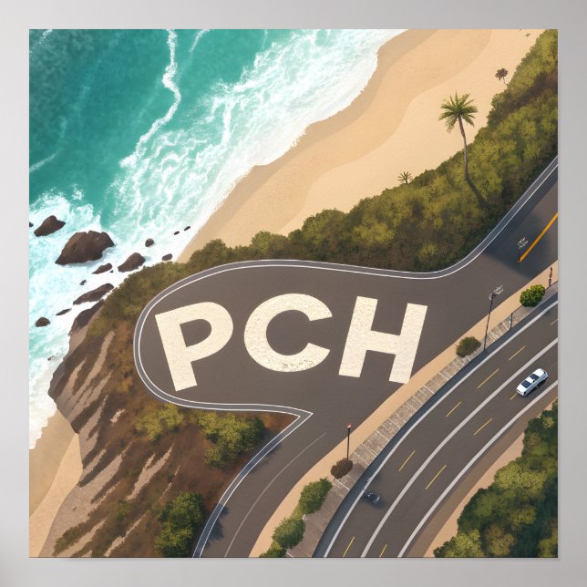 Pacific Coast Highway Aerial Travel Art Poster (Vorne)