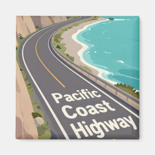 Pacific Coast Highway Grafik-Reise-Kunst Magnet