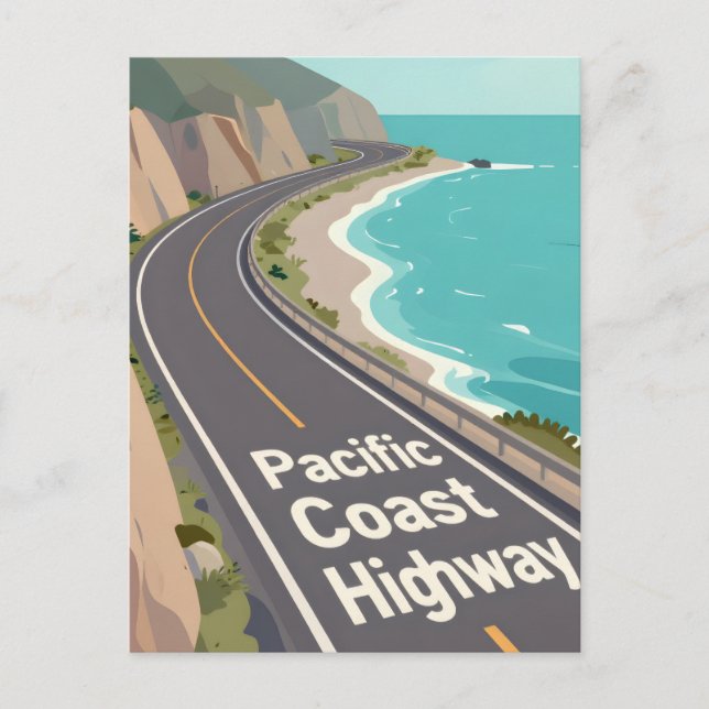 Pacific Coast Highway Grafik-Reise-Kunst Postkarte (Vorderseite)