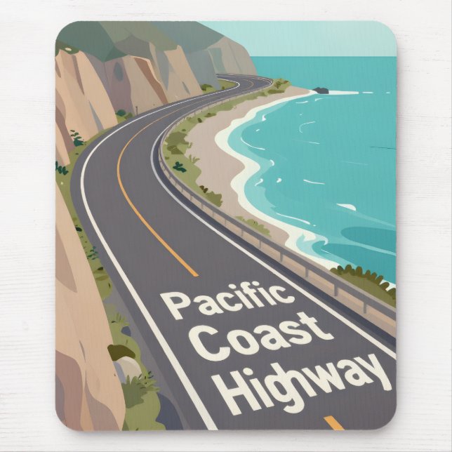 Pacific Coast Highway Grafische Reise Kunst Mousepad (Vorne)