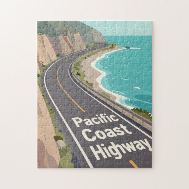 Pacific Coast Highway Grafische Reise Kunst Puzzle (Vertikal)