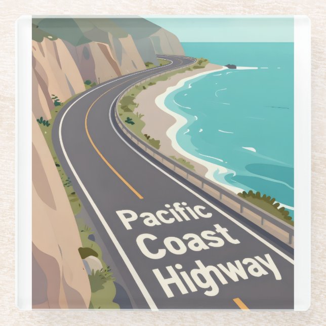 Pacific Coast Highway Graphic Travel Art Glasuntersetzer (Vorderseite)