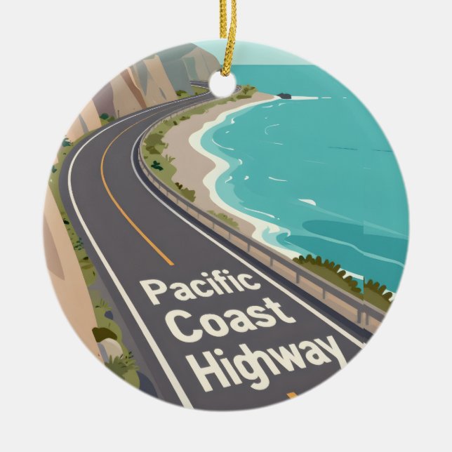 Pacific Coast Highway Graphic Travel Art Keramik Ornament (Vorne)