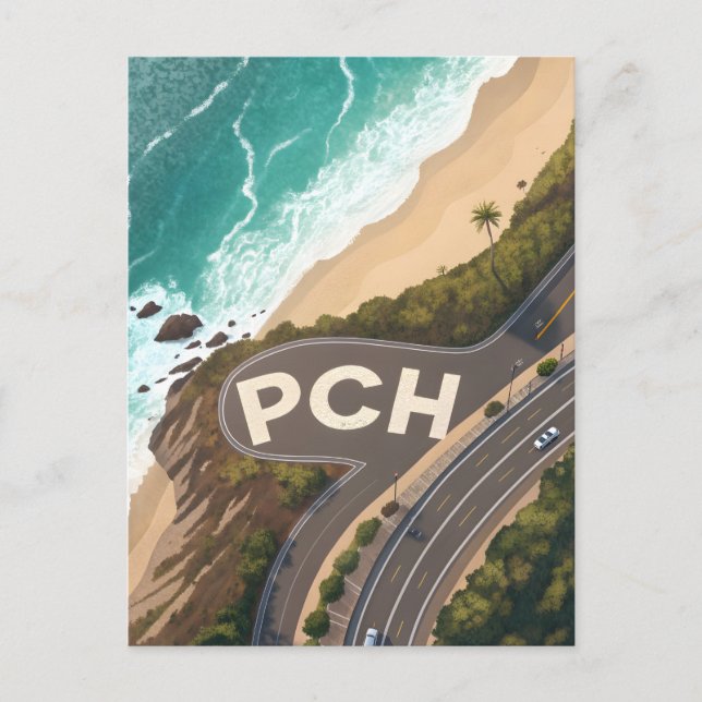 Pacific Coast Highway Luftreise-Kunst Postkarte (Vorderseite)