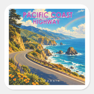 Pacific Coast Highway Regenbogen Quadratischer Aufkleber
