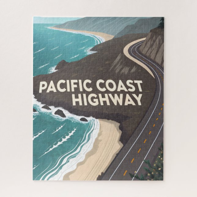 Pacific Coast Highway Retro-Reise Kunst Puzzle (Vertikal)