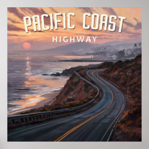 Pacific Coast Highway Sonnenuntergang Poster