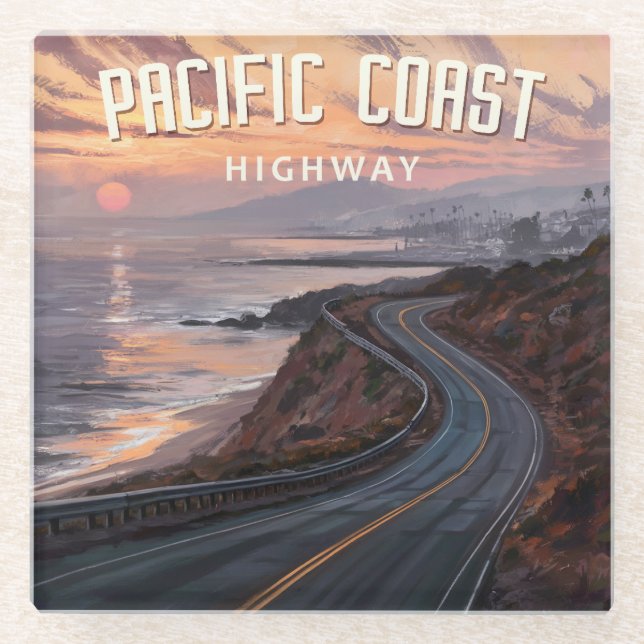 Pacific Coast Highway Sunset Glasuntersetzer (Vorderseite)