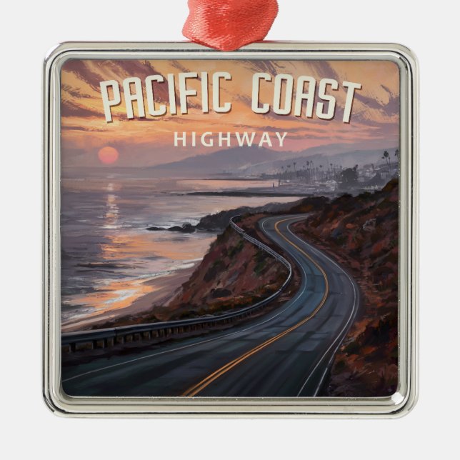Pacific Coast Highway Sunset Ornament Aus Metall (Vorne)