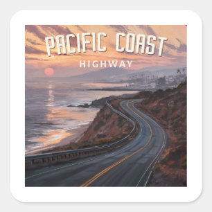 Pacific Coast Highway Sunset Quadratischer Aufkleber