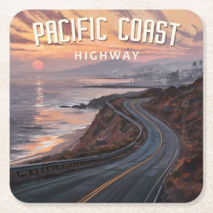 Pacific Coast Highway Sunset Rechteckiger Pappuntersetzer