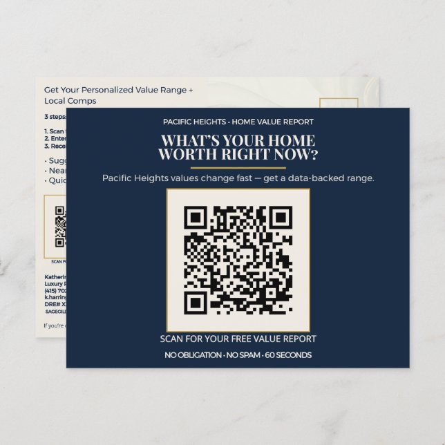 Pacific Heights Luxury Home Value QR Code Realtor  Postkarte (Vorne/Hinten)