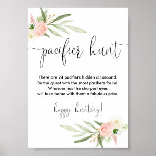 Pacifier hunt baby shower game sign pink gold poster
