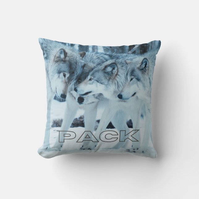 Pack Familiengraue Wölfe im weißen Schnee Kissen (Vorderseite)