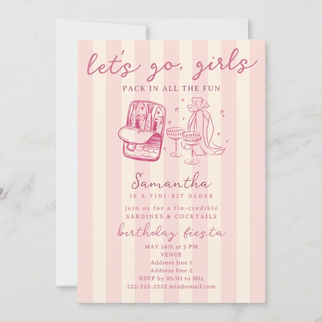 Pack in All the Fun Sardines & Cocktails Birthday Einladung (Vorderseite)
