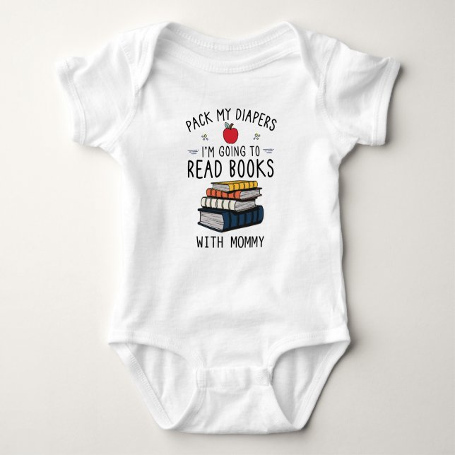 Pack meine Diapers, die ich mit Mama Bücher lesen  Baby Strampler (Vorderseite)