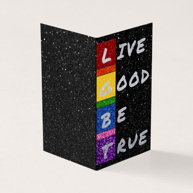 Pack mit 25 LGBT Glitzer Live Good Be True Card (Vorderseite)