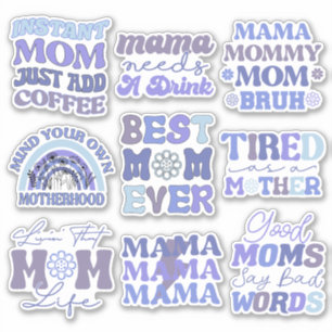Pack mit Funny Blue Retro Mama Quotes Vinyl Sticke Aufkleber