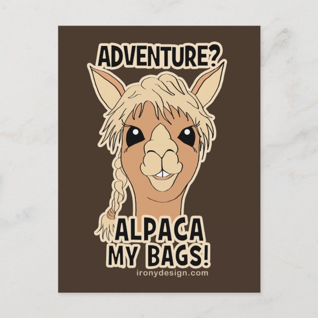 Pack My Bags Funny Alpaca Llama Postkarte (Vorderseite)