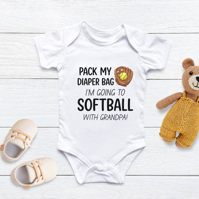 Pack My Windeltasche Ich geh Softball mit Opa spie Baby Strampler (Von Creator hochgeladen)