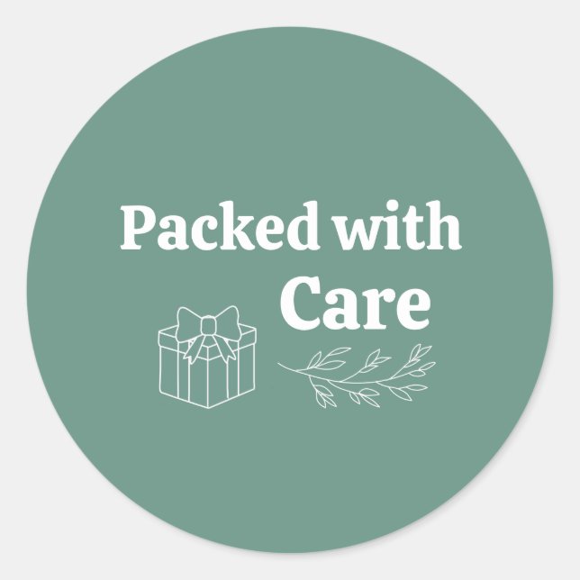 Packed with Care Soft Sage Green Minimalist Pack Runder Aufkleber (Vorderseite)