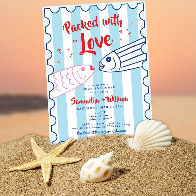 Packed with Love Fisherman Sardines Bridal Shower Einladung (Packed with Love Fisherman Sardines Engagement Co-ED Couples Bridal Wedding Shower Rehearsal Dinner)