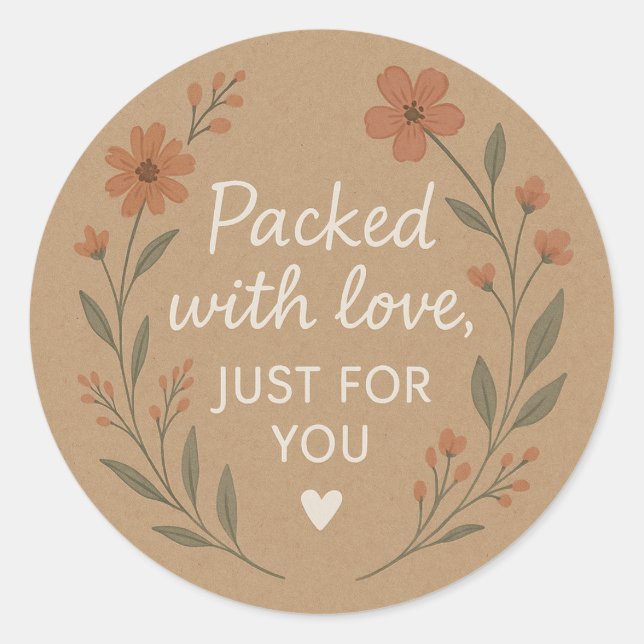 Packed with Love Floral Kraft Sticker (Vorderseite)