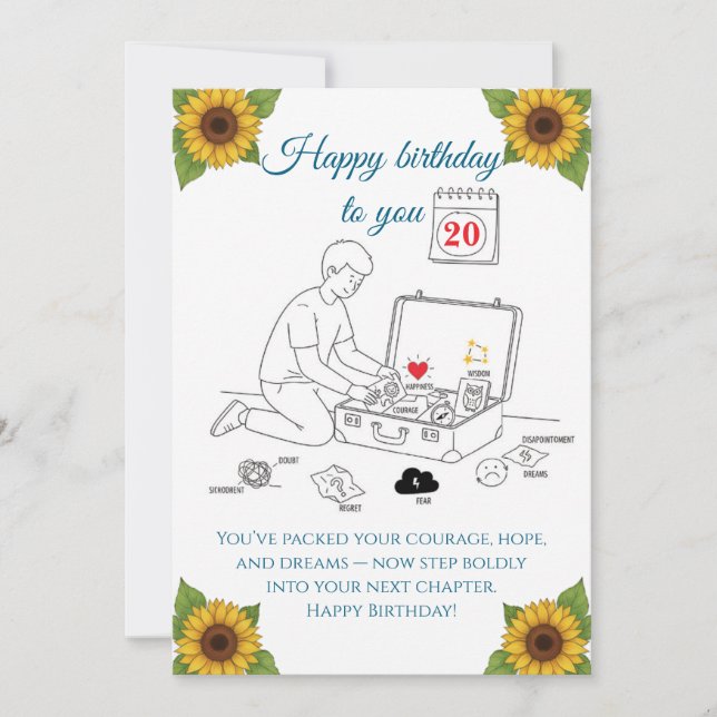 Packen für das nächste Kapitel, Geburtstag Karte (Vorderseite)