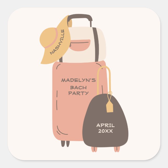 Packen Sie Ihre Beutel Gepäck Zielbachelorette Quadratischer Aufkleber (Vorderseite)