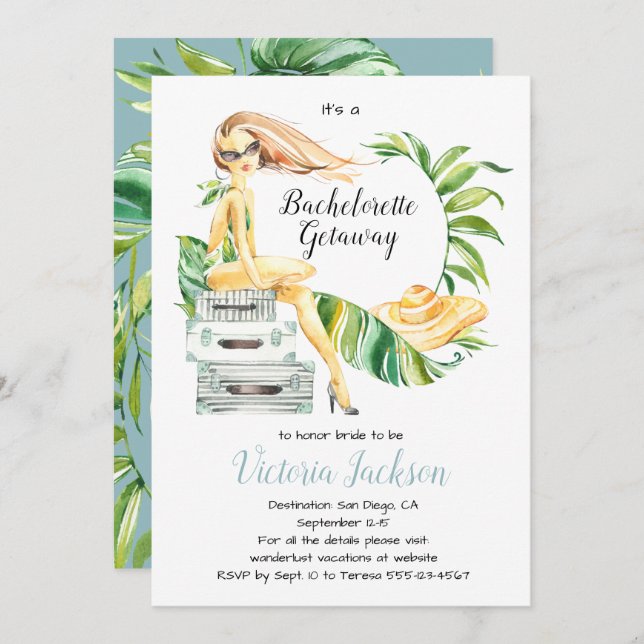 Packen Sie Ihre Taschen Bachelorette Getaway Gepäc Einladung (Vorne/Hinten)