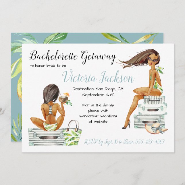 Packen Sie Ihre Taschen Bachelorette Getaway Gepäc Einladung (Vorne/Hinten)