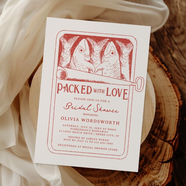 Packet mit Liebe Sardine Tinned Fish Brautparty Einladung (Von Creator hochgeladen)