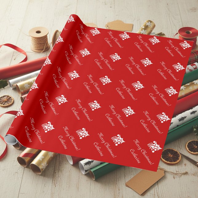 Packpapier der frohen Weihnachten mit (Red Christmas wrapping paper with holly leafs pattern)