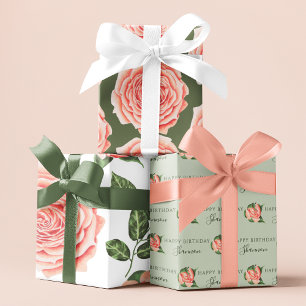 Packpapier für die Rose Birthday Peach Geschenkpapier Set