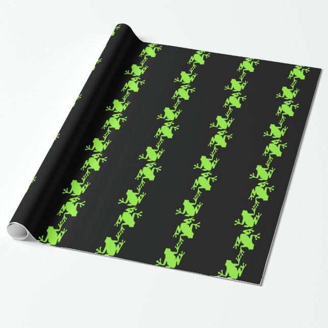 Packpapier, grüne Neonfrösche Geschenkpapier (Ungerollt)