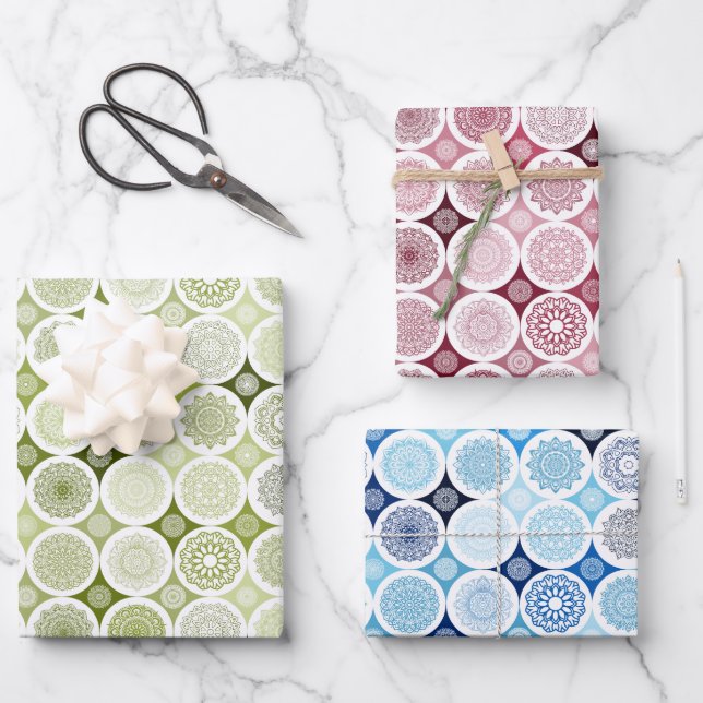 Packpapier Set von 3 Blatt mandala Muster (Vorderseite)