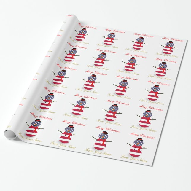 Packpapier-WeihnachtsSchneemann patriotische USA Geschenkpapier (Ungerollt)