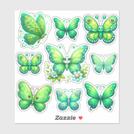 Packung lebendiger grüner Schmetterlinge Aufkleber