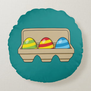 Packung mit bunten Ostereiern aus Cartoon Rundes Kissen