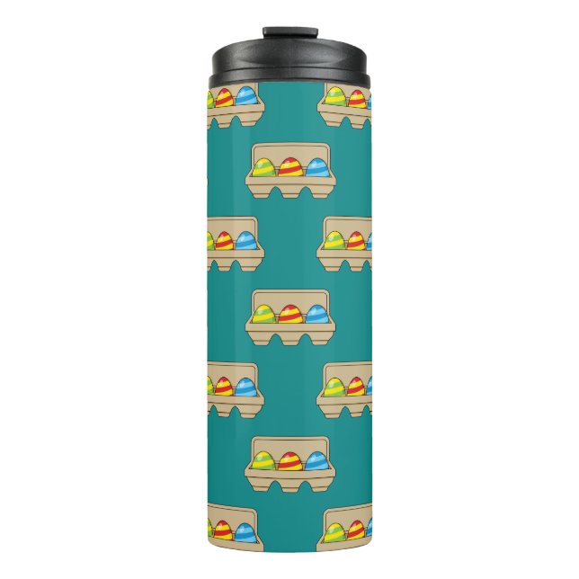 Packung mit bunten Ostereiern aus Cartoon Thermosbecher (Vorderseite)