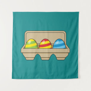 Packung mit bunten Ostereiern aus Cartoon Wandteppich