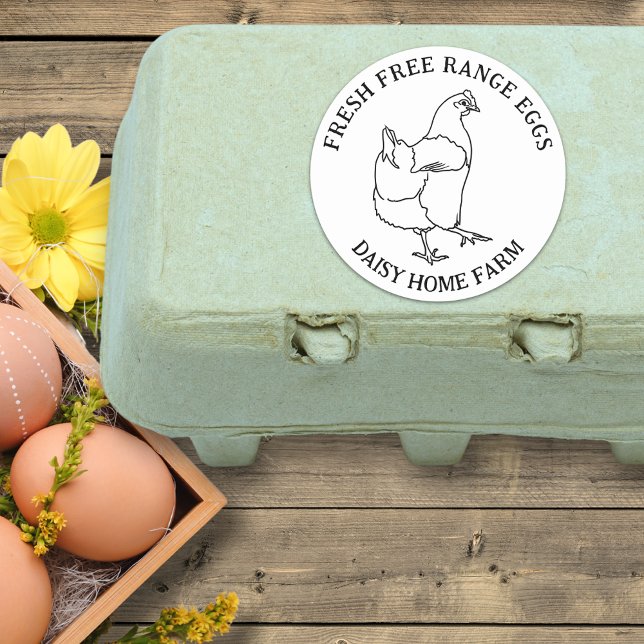 Packung mit einfachen Hühnereiern Runder Aufkleber (Simple free range fresh chicken eggs box sticker with business name)