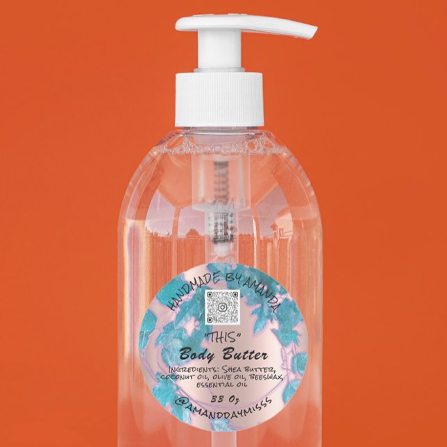 Packungsbeilagen Wasser QR CODE Runder Aufkleber (Body Butter Product Packaging Leafs Water QR CODE Classic Round Sticker)