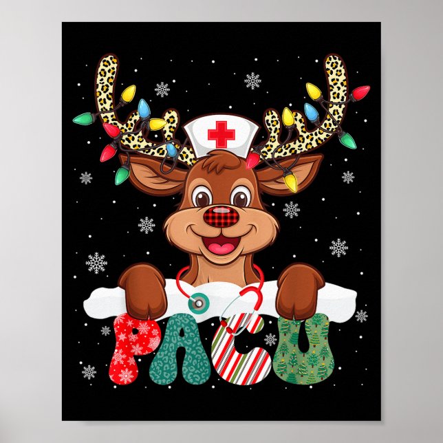 Pacu Nurse Reindeer Nurse Hat Christmas Light Wome Poster (Vorne)
