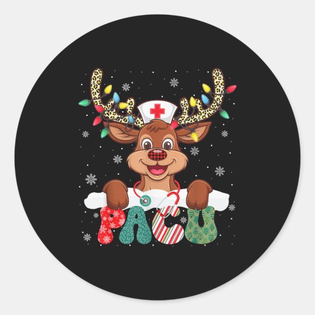 Pacu Nurse Reindeer Nurse Hat Christmas Light Wome Runder Aufkleber (Vorderseite)