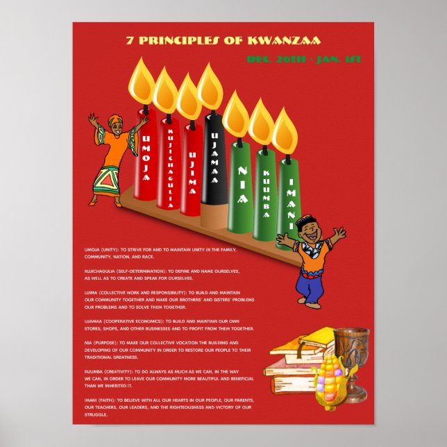 Pädagogisches KWANZAA-Poster 7 Grundsätze, Symbole Poster (Vorne)