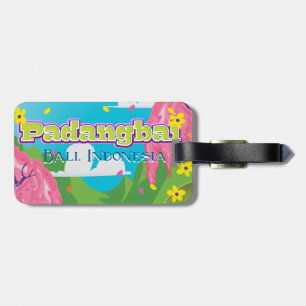 Padangbai Cartoon-Reiseplakat Kunst. Gepäckanhänger