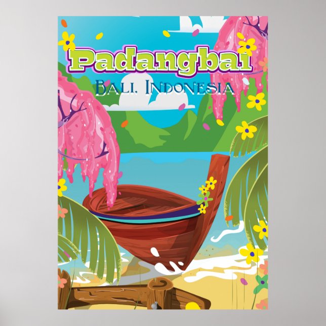 Padangbai Cartoon Reiseplakatkunst. Poster (Vorne)
