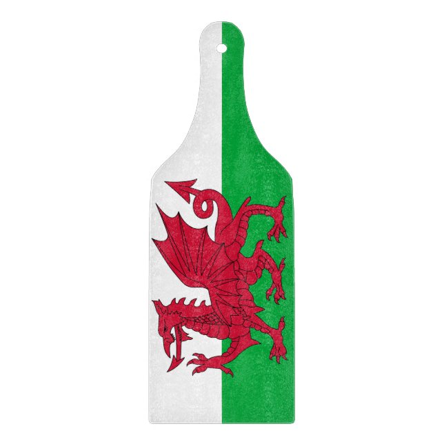 Paddel aus Glas - Wales-Flagge Schneidebrett (Vorderseite)
